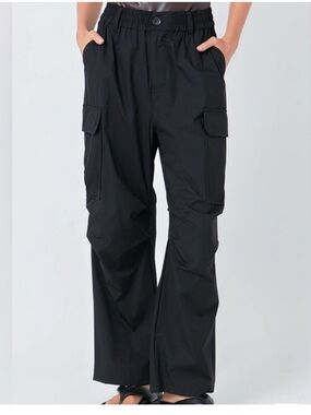 The Grey Lab Black High Waisted Side Pockets Versatile Baggy Cargo Pants S NWT